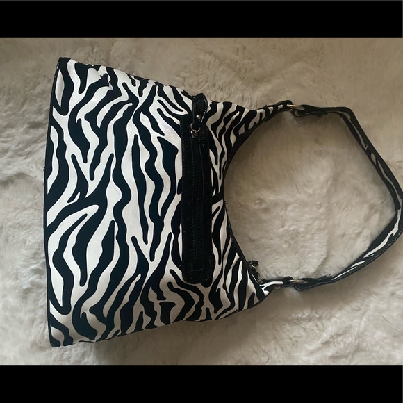 Hobo Shoulder Bag Zebra Print with Patent Black, Rhinestones, Turquoise & Pink - Picture 7 of 16